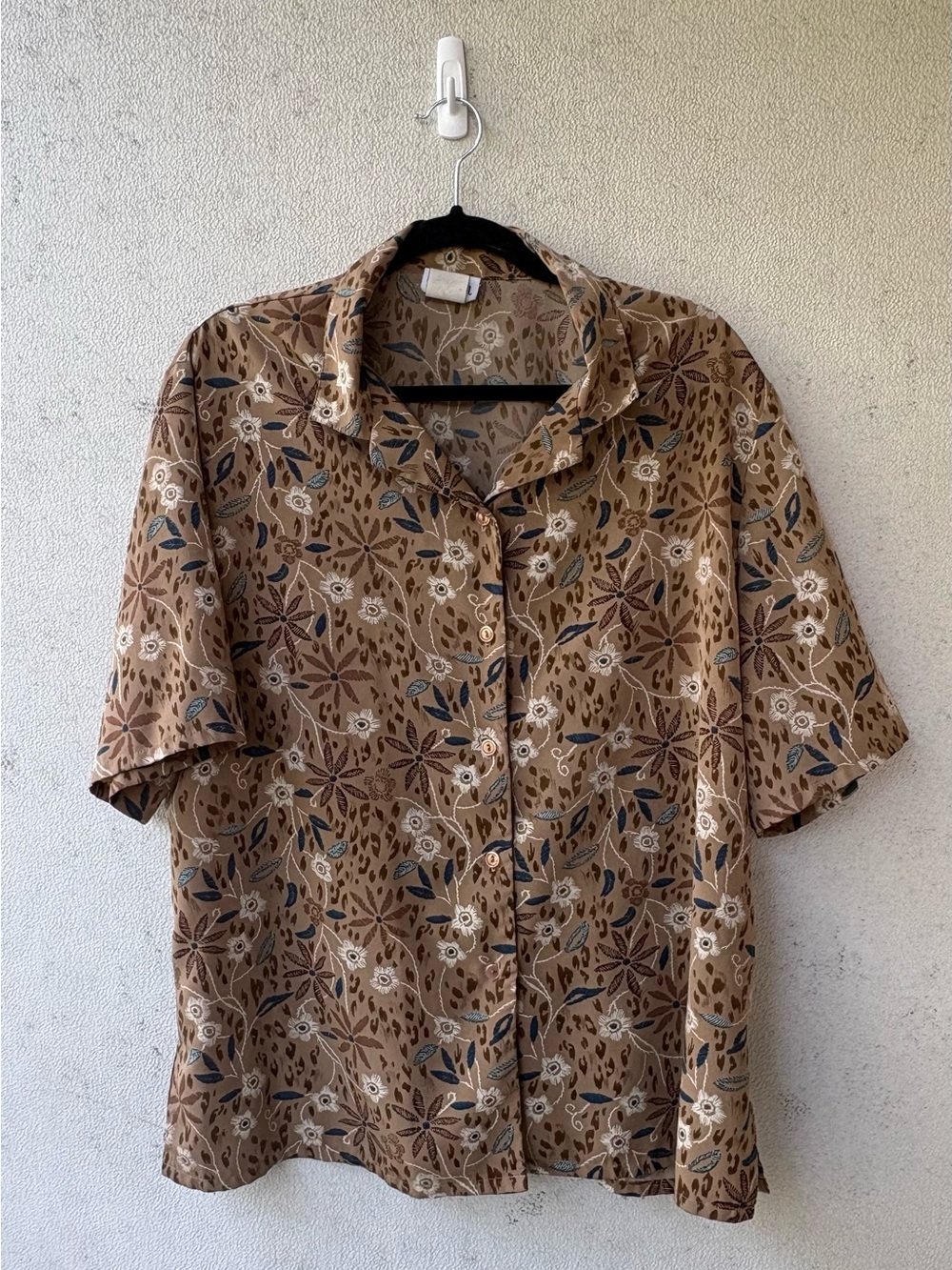 BonWorth Brown Floral Button Down Shirt Cottagecore Boho L